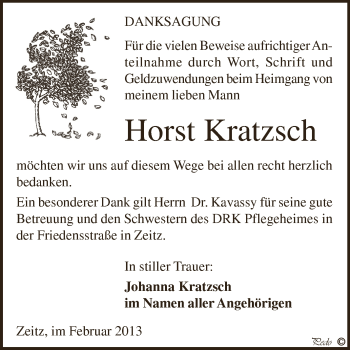 Traueranzeige von Horst Kratzsch von Mitteldeutsche Zeitung Zeitz