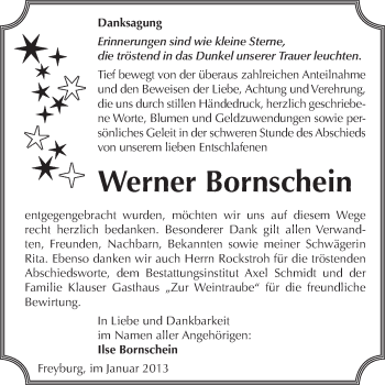 Traueranzeige von Werner Bornschein von WVG - Wochenspiegel NMB / WSF / ZTZ