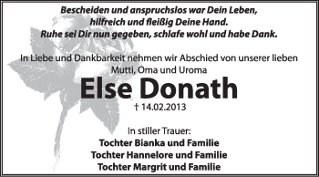 Traueranzeige von Else Donath von Super Sonntag Dessau / Köthen