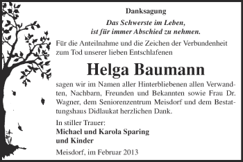 Traueranzeige von Helga Baumann von WVG - Wochenspiegel Quedlinburg