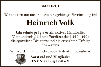 Traueranzeige von Heinrich Volk von WVG - Wochenspiegel Bernburg