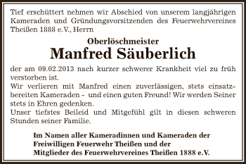 Traueranzeige von Manfred Säuberlich von Super Sonntag Zeitz