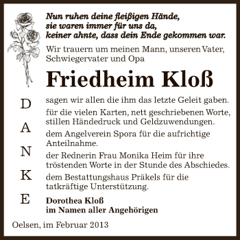 Traueranzeige von Friedheim Kloß von Super Sonntag Zeitz