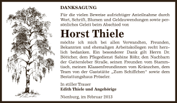 Traueranzeige von Horst Thiele von Super Sonntag Bernburg