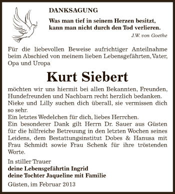 Traueranzeige von Kurt Siebert von Super Sonntag Bernburg