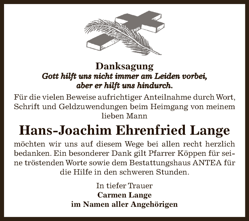 Traueranzeige für Hans-Joachim Ehrenfried Lange vom 24.02.2013 aus Super Sonntag Zeitz