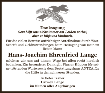Traueranzeige von Hans-Joachim Ehrenfried Lange von Super Sonntag Zeitz