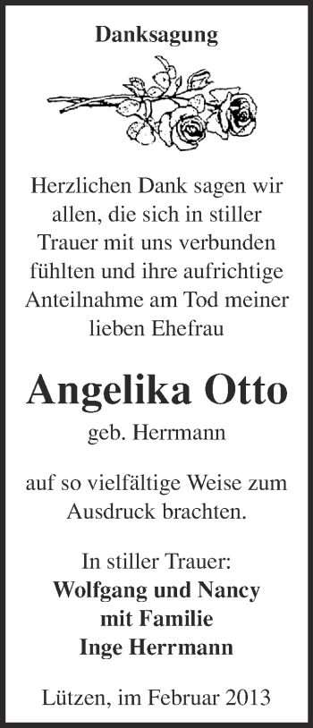 Traueranzeige von Angelika Otto von Super Sonntag Merseburg