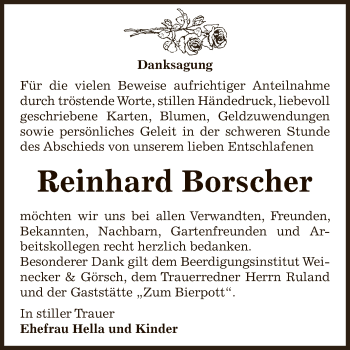 Traueranzeige von Reinhard Borscher von Super Sonntag Bernburg