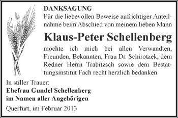 Traueranzeige von Klaus-Peter Schellenberg von WVG - Wochenspiegel Merseburg