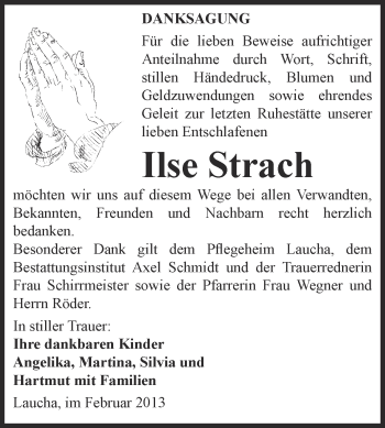 Traueranzeige von Ilse Strach von WVG - Wochenspiegel NMB / WSF / ZTZ