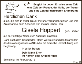 Traueranzeige von Gisela Hoppert von Super Sonntag Zeitz