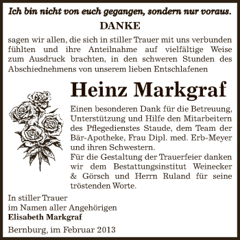 Traueranzeige von Heinz Markgraf von Super Sonntag Bernburg