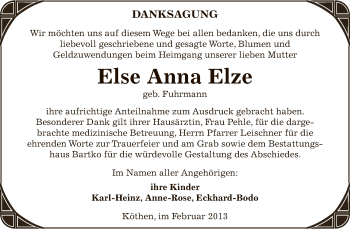 Traueranzeige von Else Anna Elze von WVG - Wochenspiegel Dessau / Köthen