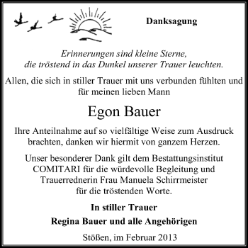 Traueranzeige von Egon Bauer von WVG - Wochenspiegel NMB / WSF / ZTZ