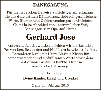 Traueranzeige von Gerhard Jose von Super Sonntag Zeitz