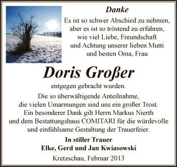 Traueranzeige von Doris Großer von Super Sonntag Zeitz