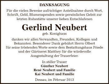 Traueranzeige von Gerlind Neubert von WVG - Wochenspiegel Dessau / Köthen