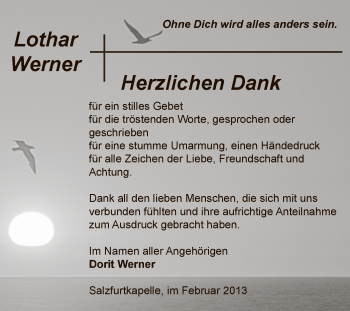 Traueranzeige von Lothar Werner von WVG - Wochenspiegel Bitterfeld