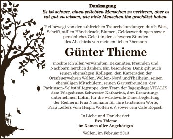 Traueranzeige von Günter Thieme von WVG - Wochenspiegel Bitterfeld