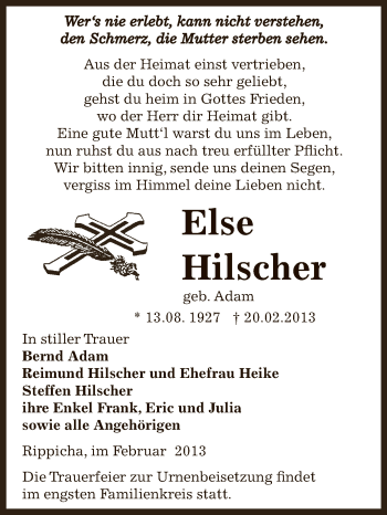 Traueranzeige von Else Hilscher von Super Sonntag Zeitz