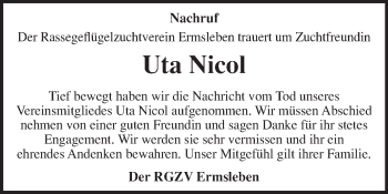 Traueranzeige von Uta Nicol von Super Sonntag Quedlinburg