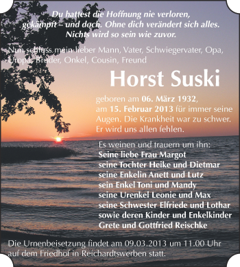 Traueranzeige von Horst Suski von WVG - Wochenspiegel NMB / WSF / ZTZ