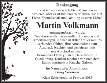 Traueranzeige von Martin Volkmann von WVG - Wochenspiegel Aschersleben