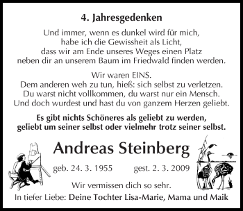 Traueranzeige von Andreas Steinberg von Mitteldeutsche Zeitung Köthen