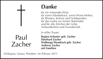 Traueranzeige von Paul Zacher von Mitteldeutsche Zeitung Merseburg/Querfurt