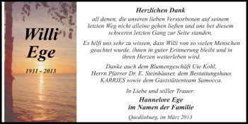 Traueranzeige von Willi Ege von Mitteldeutsche Zeitung Quedlinburg