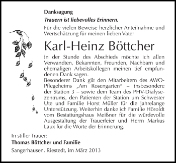 Traueranzeige von Karl-Heinz Böttcher von Mitteldeutsche Zeitung Sangerhausen