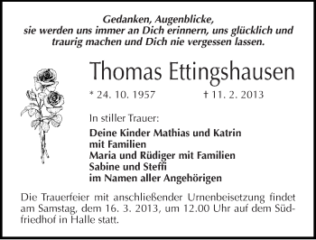 Traueranzeige von Thomas Ettingshausen von Mitteldeutsche Zeitung Halle/Saalkreis
