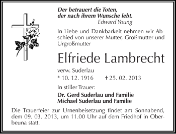 Traueranzeige von Elfriede Lambrecht von Mitteldeutsche Zeitung Merseburg/Querfurt