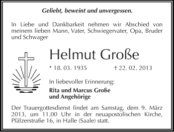 Traueranzeige von Helmut Große von Mitteldeutsche Zeitung Halle/Saalkreis