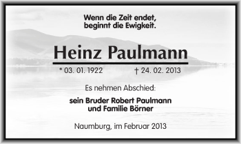 Traueranzeige von Heinz Paulmann von Mitteldeutsche Zeitung Naumburg/Nebra