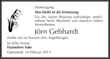 Traueranzeige von Jörn Gebhardt von Mitteldeutsche Zeitung Mansfelder Land