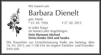 Traueranzeige von Barbara Dienelt von Mitteldeutsche Zeitung Mansfelder Land