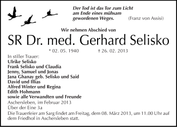 Traueranzeige von Gerhard Selisko von Mitteldeutsche Zeitung Aschersleben