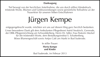 Traueranzeige von Jürgen Kempe von Mitteldeutsche Zeitung Quedlinburg