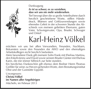 Traueranzeige von Karl-Heinz Völkel von Mitteldeutsche Zeitung Merseburg/Querfurt