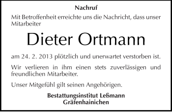 Traueranzeige von Dieter Ortmann von Mitteldeutsche Zeitung Wittenberg