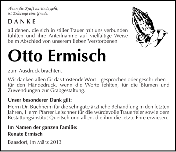 Traueranzeige von Otto Ermisch von Mitteldeutsche Zeitung Köthen