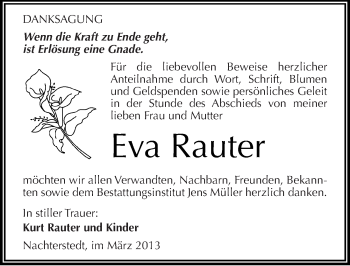 Traueranzeige von Eva Rauter von Mitteldeutsche Zeitung Aschersleben