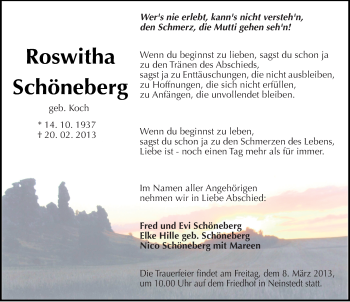 Traueranzeige von Roswitha Schöneberg von Mitteldeutsche Zeitung Quedlinburg