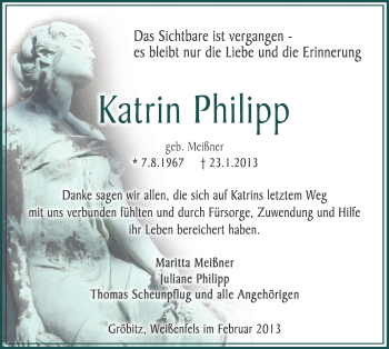 Traueranzeige von Katrin Philipp von Mitteldeutsche Zeitung Weißenfels