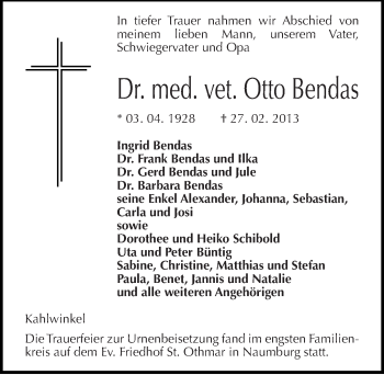 Traueranzeige von Otto Bendas von Mitteldeutsche Zeitung Naumburg/Nebra