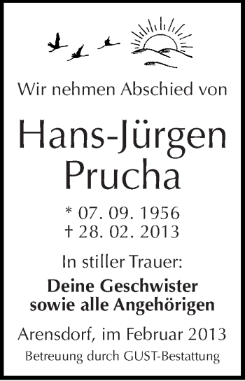 Traueranzeige von Hans-Jürgen Prucha von Mitteldeutsche Zeitung Köthen