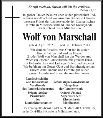 Traueranzeige von Wolf von Marschall von Mitteldeutsche Zeitung Aschersleben