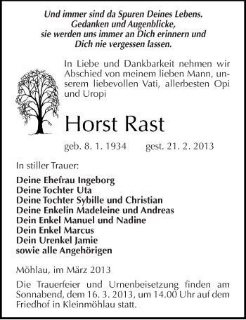 Traueranzeige von Horst Rast von Mitteldeutsche Zeitung Wittenberg